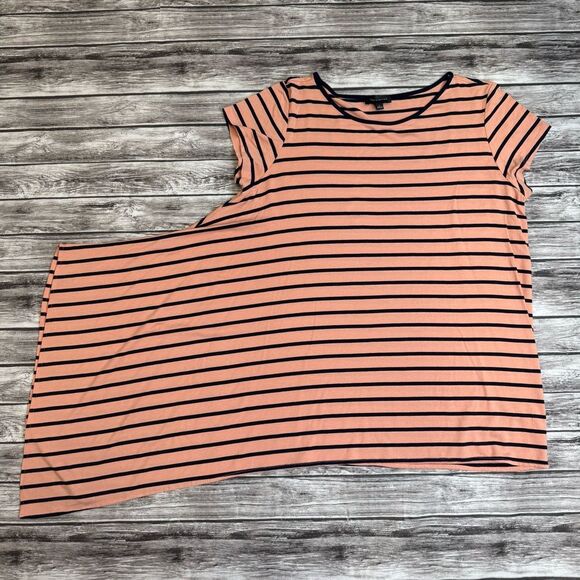The Limited Women's Asymmetrical Hem Stripe T Tee Shirt Peach Black L LG Large - Picture 11 of 13